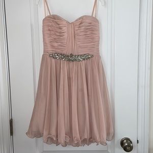 Strapless light pink mini dress